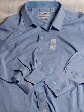 Nick Graham Men's Light Blue Stretch Dress Shirt - Classic Spread Collar